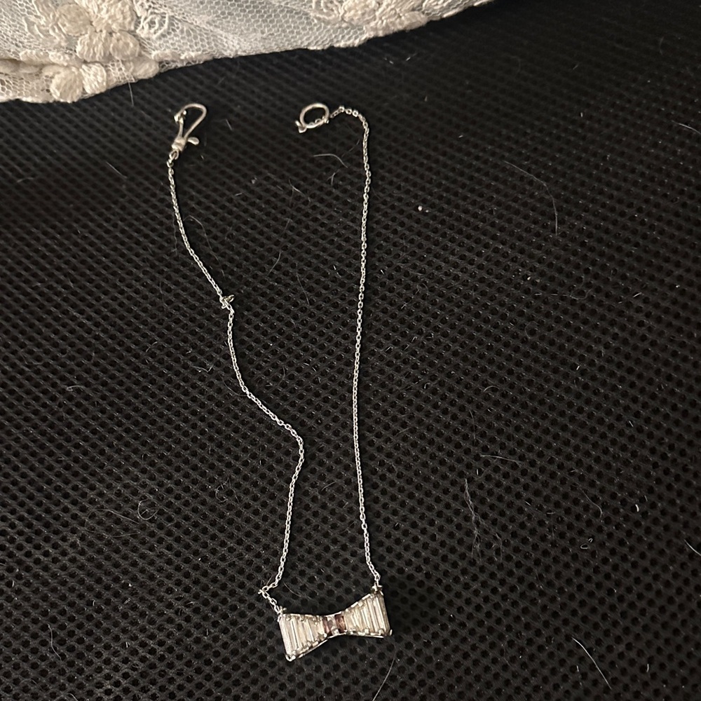 henri bendel Silver Bow Necklace with Rhinestone Accents